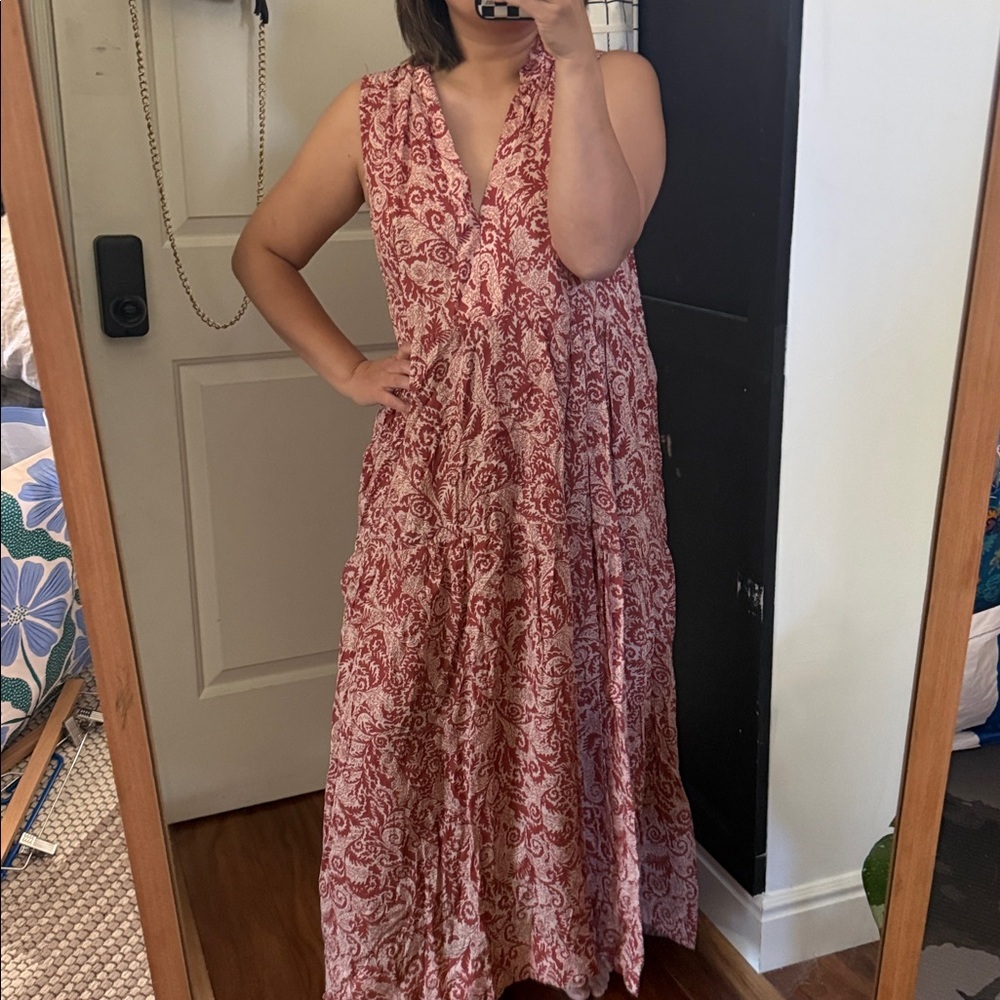 Anthropologie Red Paisley Tiered Midi Dress